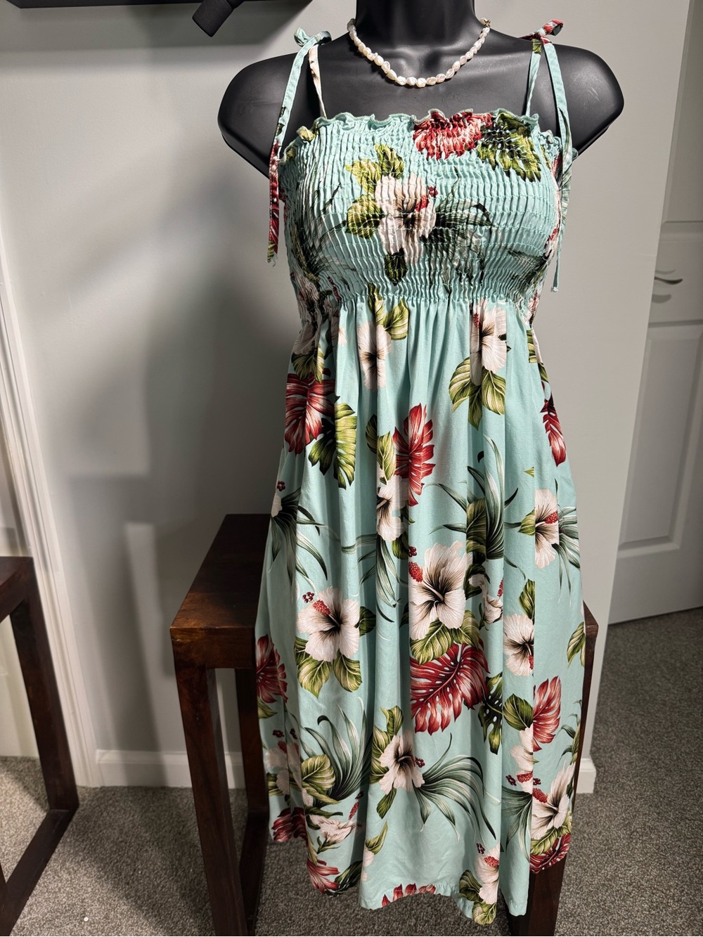 Light blue Floral Tie-Shoulder Midi Dress
